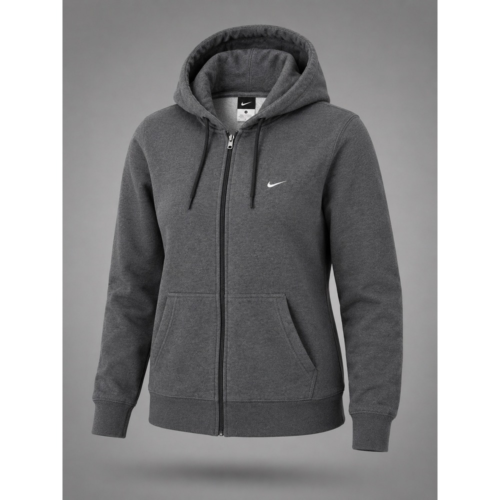 Nike Womens Full Zip Hoodie Charcoal Gray Fleece Swoosh 341573-071 Size L